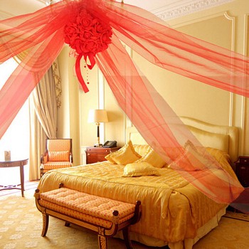 婚庆结婚用品婚房装饰纱幔花球套装PE泡沫花球+雪纱 中号