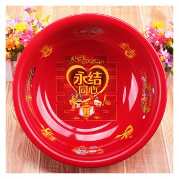 高档喜庆红盆 结婚红色金属脸盆 女方新娘陪嫁双喜脸盆