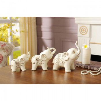 欧式大象一家三口 陶瓷象牙瓷 装饰工艺品婚庆创意 家居摆件