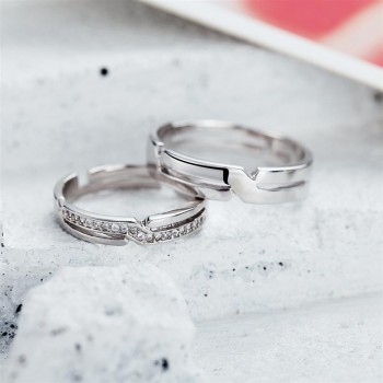 相约银饰戒指情侣戒指925银男女对戒  镶钻情侣戒 我们相爱吧