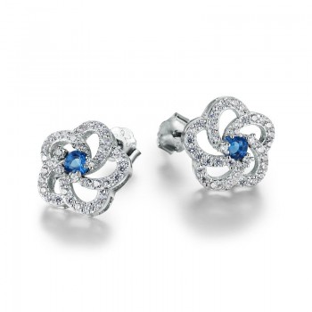 相约银饰925纯银镶钻花朵耳钉 925银耳钉（浪漫之花）