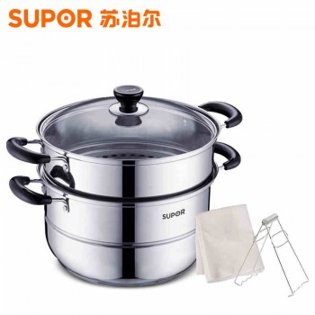 苏泊尔蒸锅304不锈钢二层2层双层加厚复底电磁炉锅具蒸格汤锅蒸笼SZ26B5
