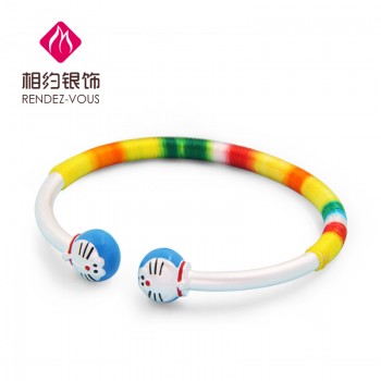 相约银饰蓝色绕绳机器猫童镯单只