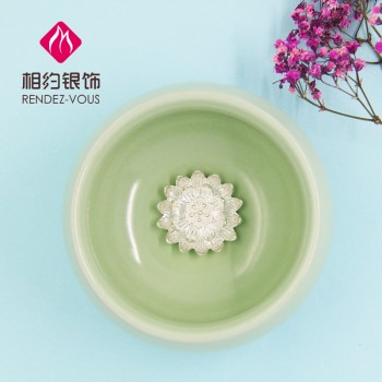 相约银饰 青瓷钜银工艺茶杯单只