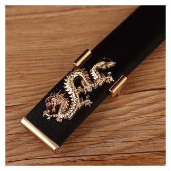 斐冠高档男士休闲皮带牛皮革中国龙平滑扣男潮