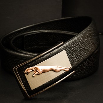 皮带 男士 真皮 平滑扣头层头层纯牛皮商务休闲 腰带猎豹扣头潮男青年皮带