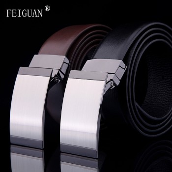 男士皮带真皮平滑扣高档头层牛皮光板旋转扣腰带商务休闲正装裤带