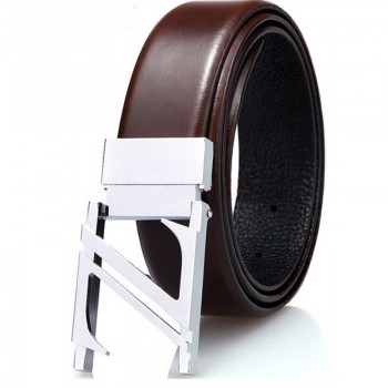 皮带男真皮平滑扣男士腰带青年中年Z字母头层牛皮商务休闲裤带潮