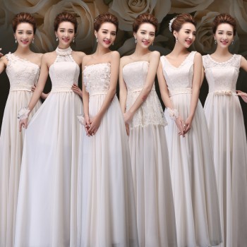 伴娘服2016新款秋冬姐妹团女长款香槟色甜美连衣裙生日宴会晚礼服