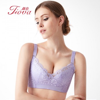 体会内衣BSK196 无钢圈大码聚拢内衣交叉性感蕾丝薄模杯乳罩大胸显小女士文胸