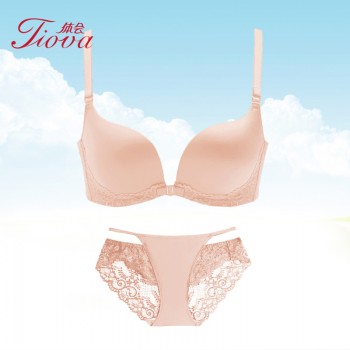 体会内衣BSK176-1 前开扣式无钢圈厚模杯性感诱惑蕾丝光面无痕聚拢文胸套装