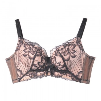 体会内衣BSK194 无钢圈超聚拢文胸秋冬深V性感蕾丝黑色透肤厚薄模杯女士内衣