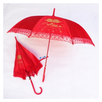 结婚婚庆用品 婚礼新娘新郎红雨伞 长柄大红伞 直杆蕾丝边