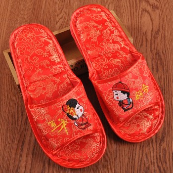 婚庆结婚用品 老公老婆喜庆新婚拖鞋 娃娃百年好合加厚款