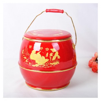 结婚婚庆用品 新娘陪嫁喜字子孙桶 放鸡蛋 实木子孙桶