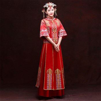 新娘秋冬秀禾服中式礼服复古敬酒服结婚嫁衣龙凤褂喜服