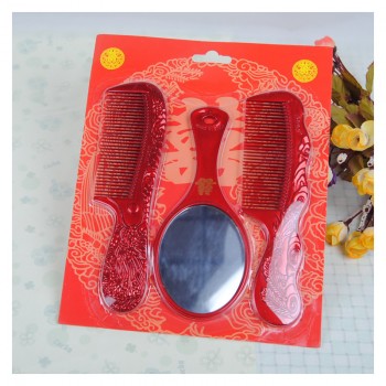 结婚婚庆用品喜庆大红结婚新娘专用梳子嫁妆陪嫁梳镜套装