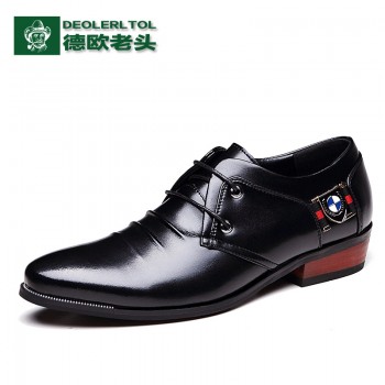 2016秋季新款男士英伦纯色金属装饰商务真皮皮鞋尖头系带男鞋