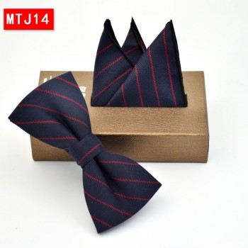 全棉格子领结 时尚英伦风领花 男士方巾口袋巾领结套装