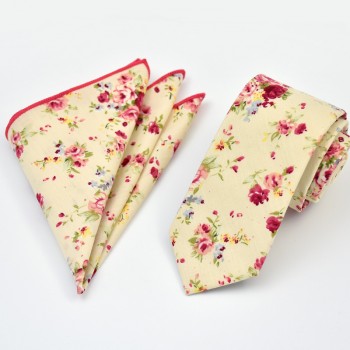 领带套装 印花棉领带口袋巾新潮 套装两件套