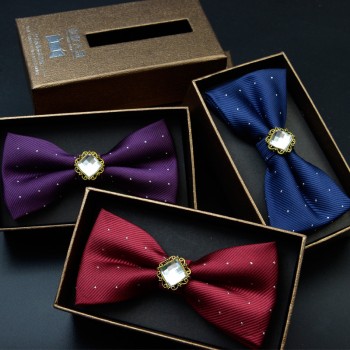 领结平头男士结婚领结 伴郎 新郎 宝石 双层纯色领结