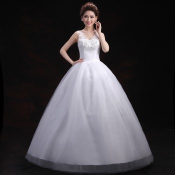 新款韩版花朵镶钻双肩婚纱修身双肩显瘦大码网纱婚纱 T-29