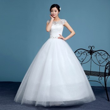 2017新款婚纱显瘦收身蓬蓬裙蕾丝镶钻影楼新娘大码结婚纱T38