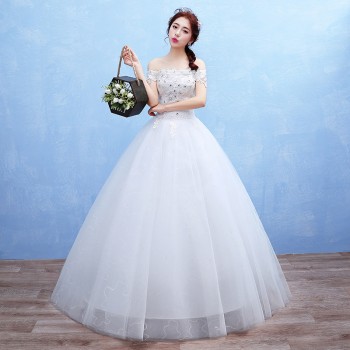 2017新款新娘蕾丝婚纱礼服 韩式 双肩一字肩蕾丝婚纱T42