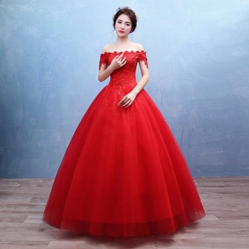 2017新款新娘蕾丝婚纱礼服 韩式 双肩一字肩蕾丝婚纱T42