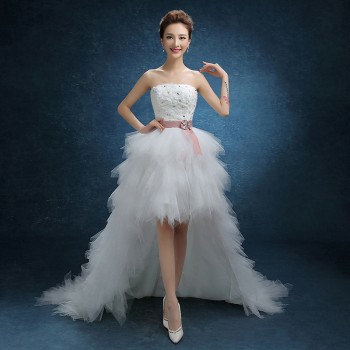 2017新款抹胸拖尾婚纱 大码拖尾蝴蝶结婚纱礼服苏州W03