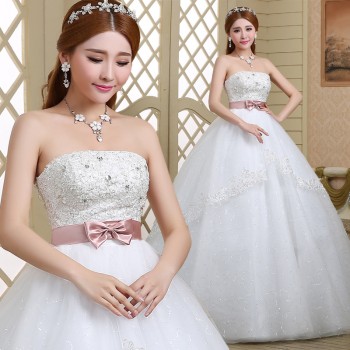 新款2017 蓬蓬裙 高档甜美韩版简约 齐地公主绑带大码结婚婚纱0078