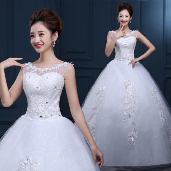婚纱礼服2017春季新款 双肩时尚蕾丝一字肩显瘦新娘结婚婚纱F39