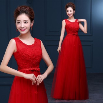 2017新款晚礼服新娘结婚晚宴敬酒服红色蕾丝中长款高档婚纱晚礼服