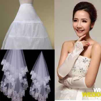 婚纱配饰绣花手套1.5米蕾丝花边头纱高档三边裙撑