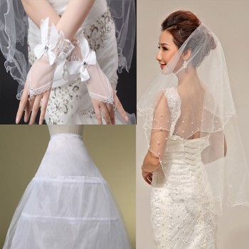 2017新款配饰五指绣花短手套头纱裙撑高档三边配饰