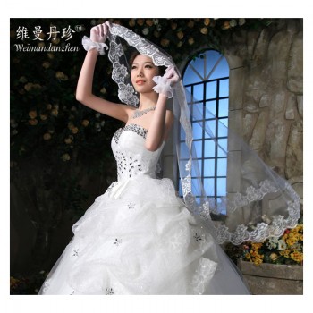 2017新款单边时尚新娘蕾丝婚配饰网纱 结婚婚礼头纱饰品