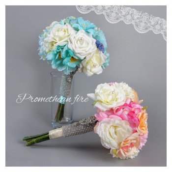 蒂芙尼蓝/清新粉结婚礼新娘伴娘闺蜜团结婚手捧花 仿真绢花