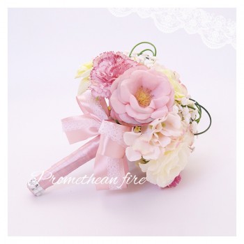 韩式婚礼清新粉绿新娘手捧花仿真绢花手拿花球婚纱摄影道具手拿花