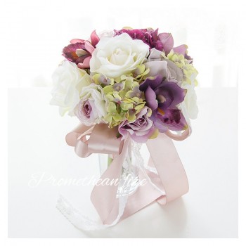 仿真绢花新娘手捧花多色创意韩式结婚礼花复古色婚纱摄影道具花