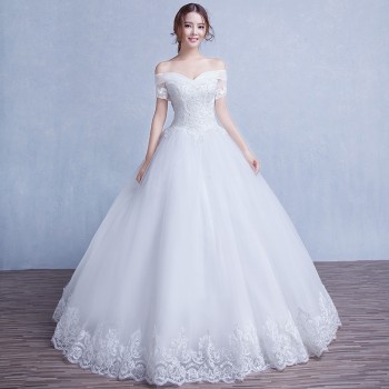 2017秋冬新款婚纱礼服一字肩时尚优雅大码齐地婚纱