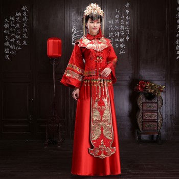 新款中式手工刺绣秀禾新娘礼服 结婚敬酒古典礼服大红秀禾服