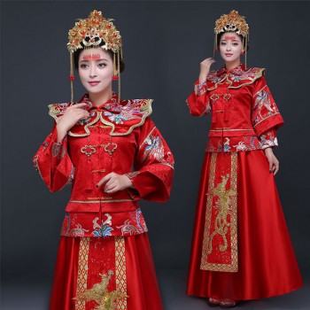 新款手工刺绣龙凤褂秀禾新娘礼服 结婚敬酒古典龙凤褂大红秀禾服