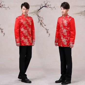 新款中式唐装新郎敬酒结婚礼服 复古男士经典结婚秀禾礼服