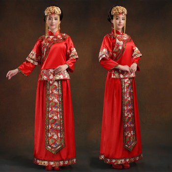 新款中式手工刺绣秀禾新娘礼服 结婚敬酒古典礼服大红秀禾服