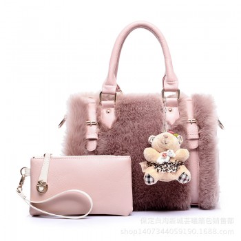 芸曦女包2017欧美新款毛毛子母包带小熊单肩斜跨手提包