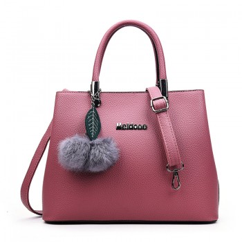 2017秋冬新款手提包荔枝纹毛球装饰女士包包欧美时尚单肩斜挎大包