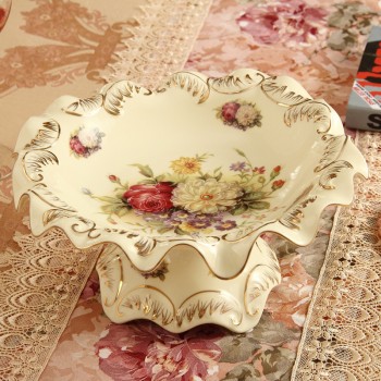 象牙瓷 陶瓷欧式画金大号水果碗