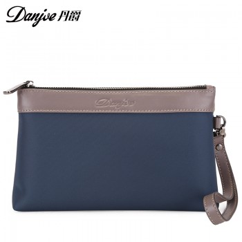 丹爵(DANJUE)头层牛皮配牛津布手抓包时尚休闲男士手拿包多功能长款钱包D8809