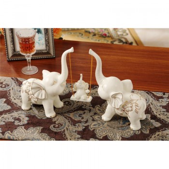 简约现代陶瓷 经典一家三口秋千象 桌面摆件家居装饰品