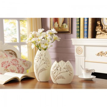 欧式台面花瓶摆件陶瓷工艺品花瓶奢华会所家居厅鎏金摆件